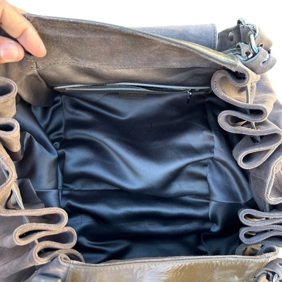 Gianni Versace Suede Brown Patent Leather Bag Shoulder Hobo Shopper Drawstring - Picture 15 of 15